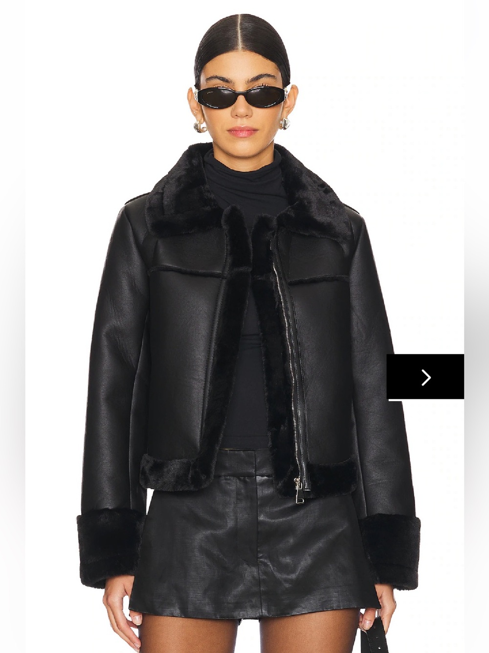 superdown Black Faux Shearling Trim Leather Jacket